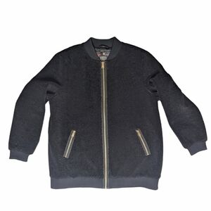 Pendleton black soft wooly knit oversized bomber jacket women's size XL